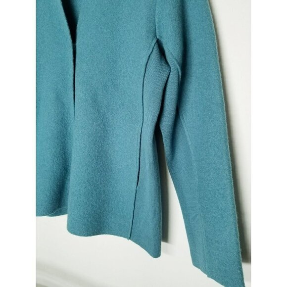 eileen fisher boiled wool Teal Coat 3 snap Closure ribbed sides size small - Picture 3 of 16